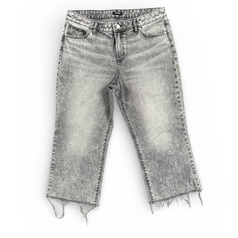 Express ‘90s Ankle Boot’ Mid Rise Gray Jeans | Raw Hem | Size 12S |Cropped Denim